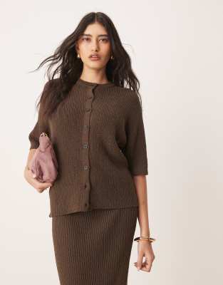 Asos Design Short Sleeve Boucle Cardigan