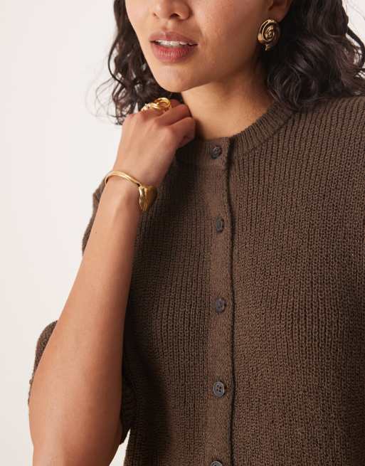 ASOS DESIGN short sleeve boucle cardigan in chocolate - part of a set