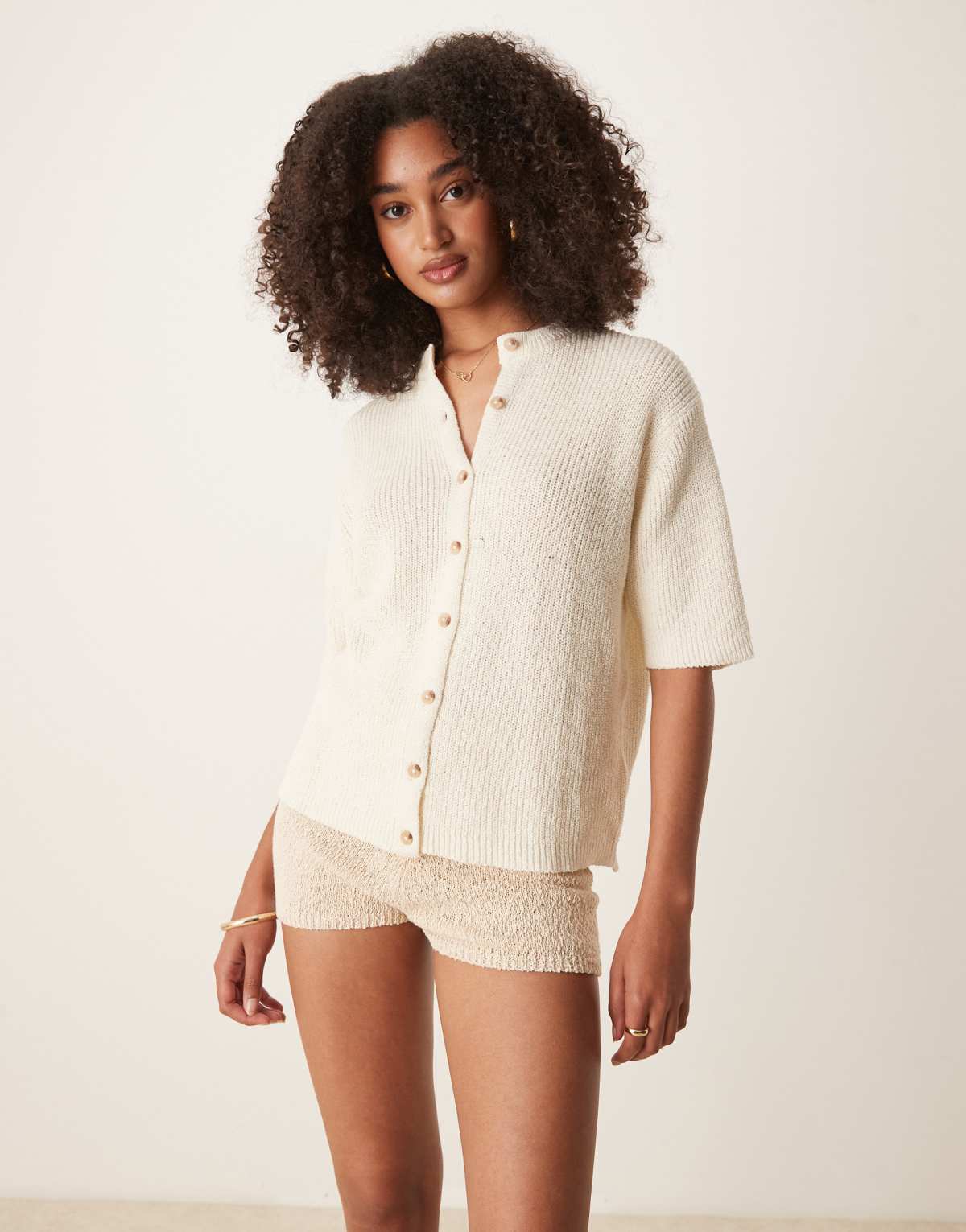 ASOS DESIGN short sleeve boucle cardigan in cream