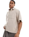 [ASOS DESIGN] ASOS DESIGN short sleeve boxy oversized cropped shirt in cord in stone-Neutral 2XL STONE