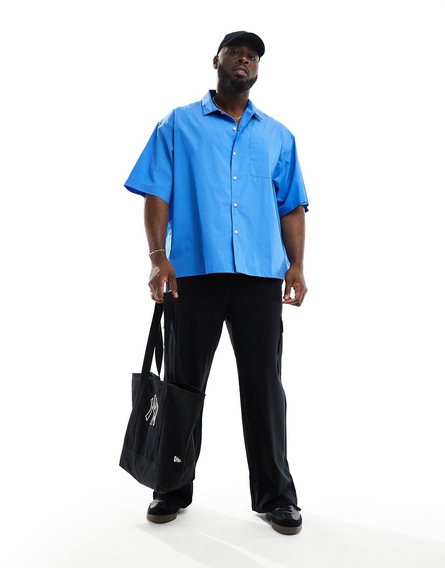 ASOS DESIGN short sleeve boxy oversized poplin shirt in blue