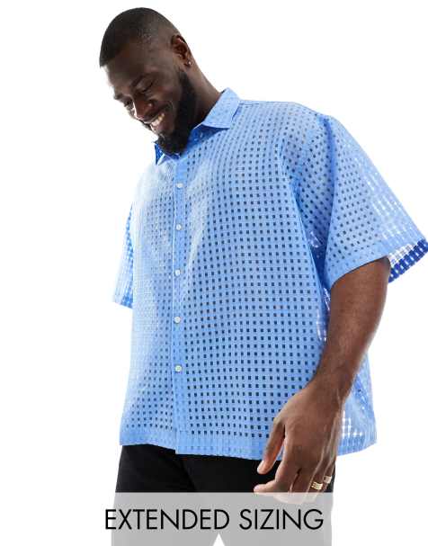 Mens Transparent Mesh Shirt, Club Dress Plus Size