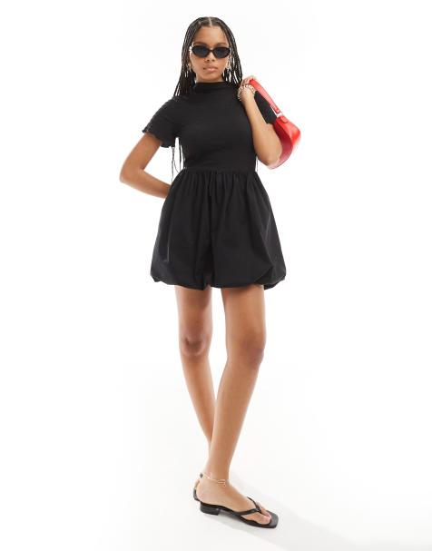 ASOS DESIGN short sleeve bubble hem mini dress in black - view 1