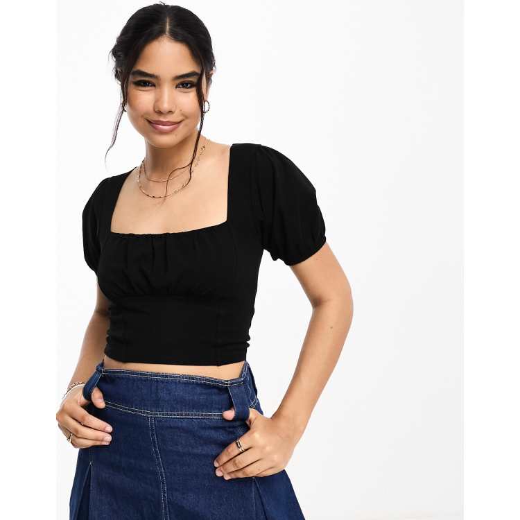 ASOS DESIGN corset top with milkmaid detail in black