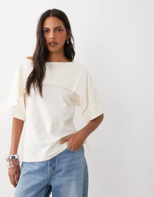 Asos Design Short Sleeve Cape Top In White