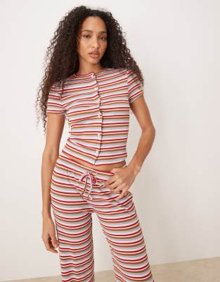 Asos Design Short Sleeve Cardigan In Multi