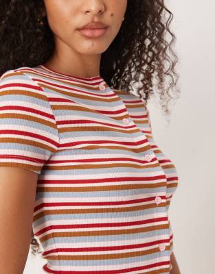 Asos Design Short Sleeve Cardigan In Multi