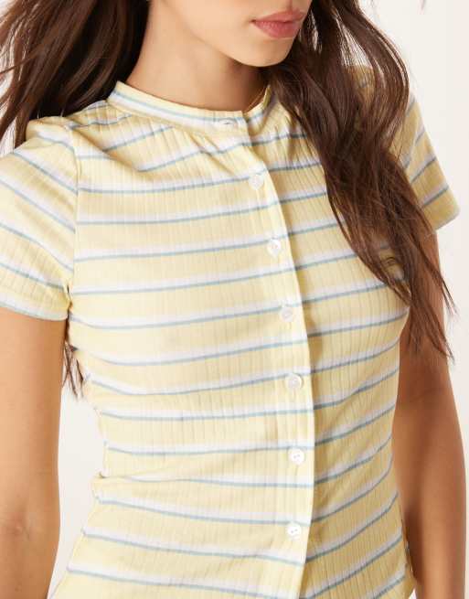 ASOS DESIGN short sleeve cardigan in yellow stripe (part of a set), 2 of 4