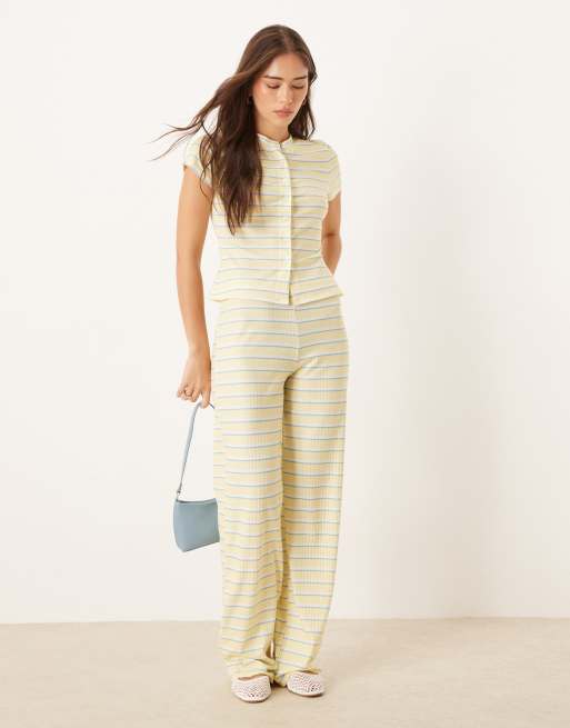 ASOS DESIGN short sleeve cardigan in yellow stripe (part of a set), 3 of 4