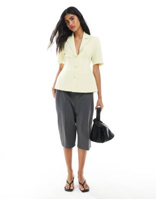 Asos Design Short Sleeve Cinch Blazer In Yellow