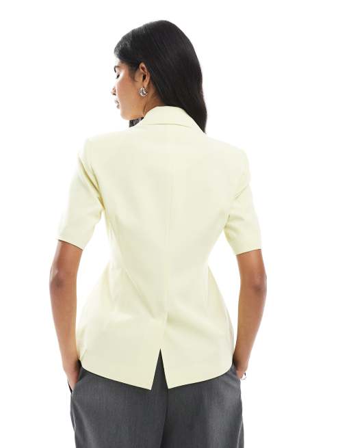 ASOS DESIGN short sleeve cinch blazer in lemon | ASOS