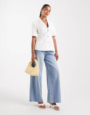 Asos Design Short Sleeve Cinch Blazer In White