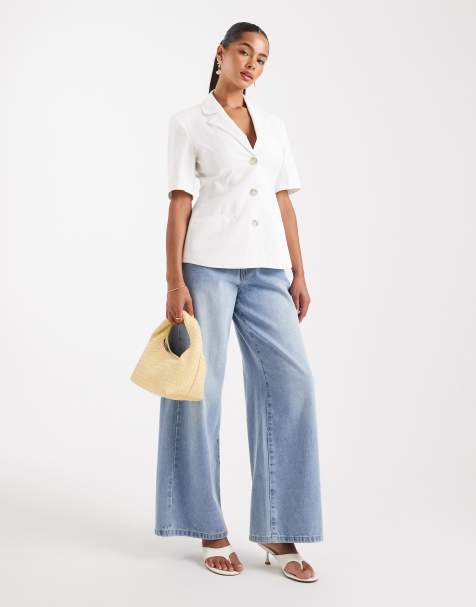 ASOS DESIGN short sleeve cinch blazer in white - view 1