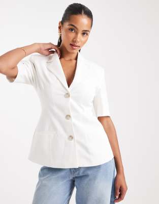Asos Design Short Sleeve Cinch Blazer In Blue