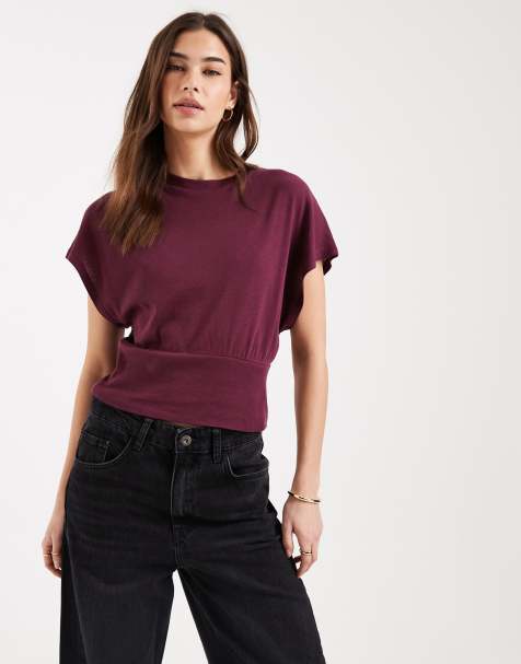 ASOS DESIGN short sleeve cinched top in plum - view 1