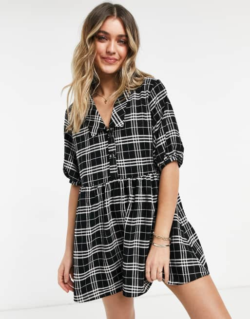 ASOS DESIGN short sleeve collar romper in check | ASOS