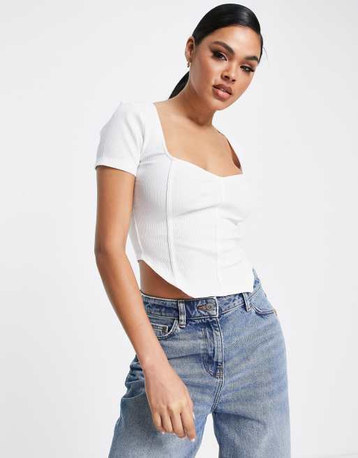 ASOS DESIGN short sleeve corset with ultra wide neck in | ASOS