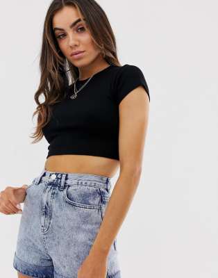 ASOS DESIGN short sleeve crop t-shirt in black | ASOS