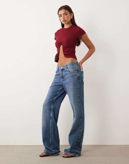 ASOS DESIGN short sleeve crop top with wire trim detail in wine, 2 of 4