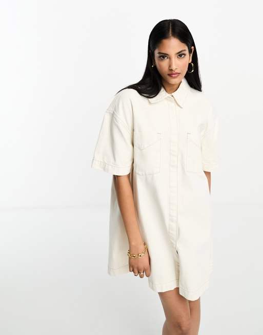 Short sleeve shirt dress on sale white