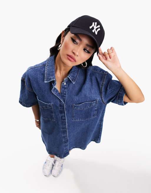 Short sleeve hot sale denim blouse