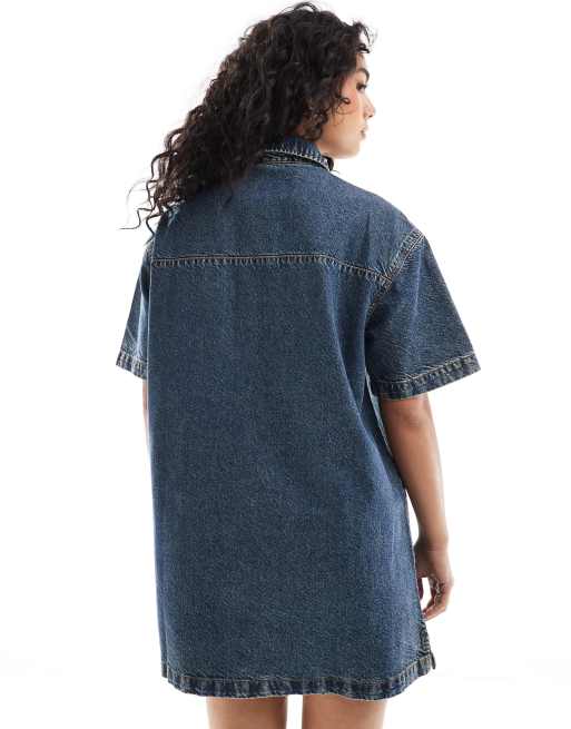 ASOS DESIGN short sleeve denim shirt dress in tint blue