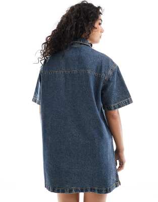 ASOS DESIGN short sleeve denim shirt dress in tint blue