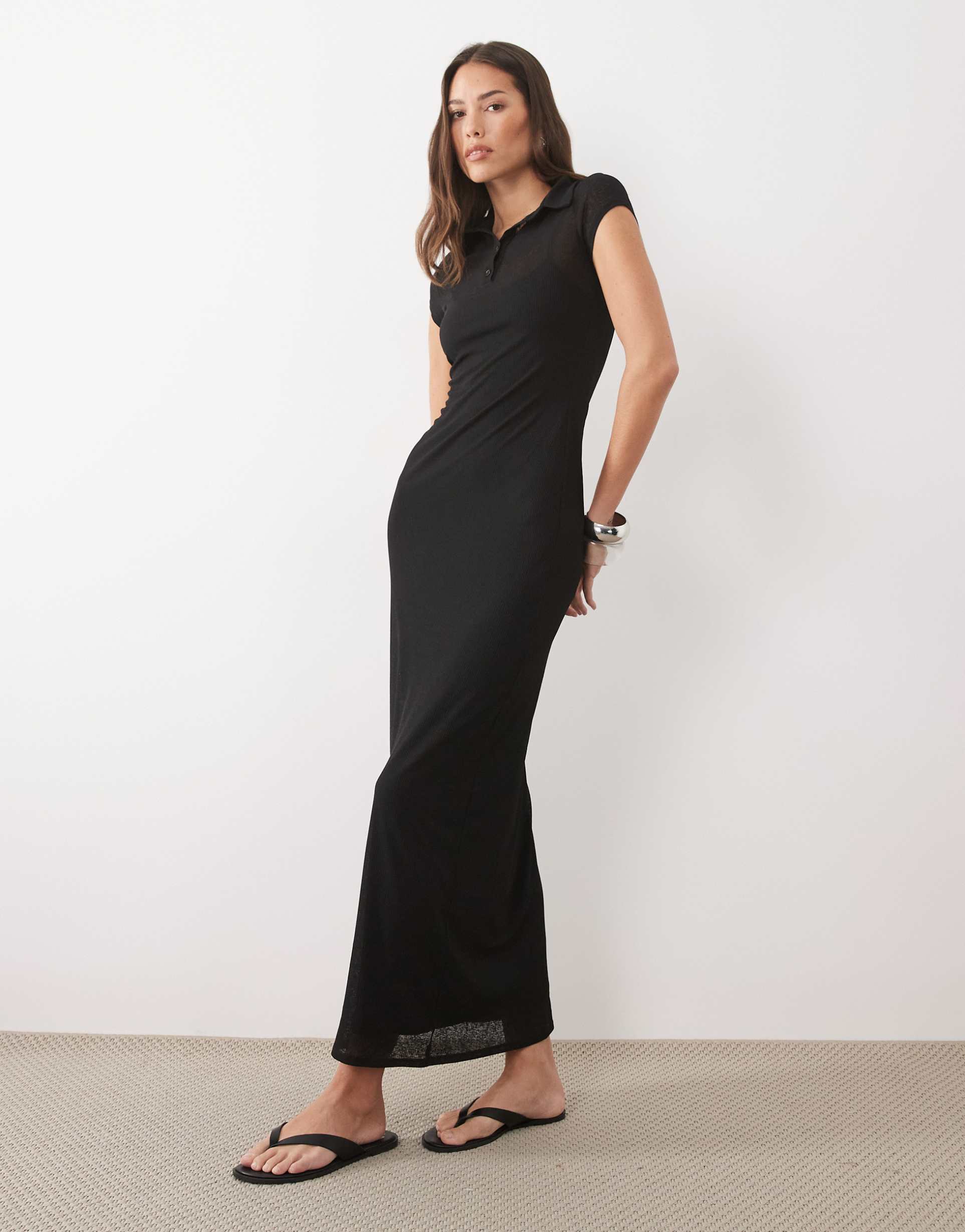asos design short sleeve double layer midaxi dress in black
