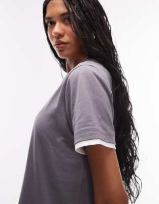 Asos Design Short Sleeve Double Layer Oversized Top In Gray