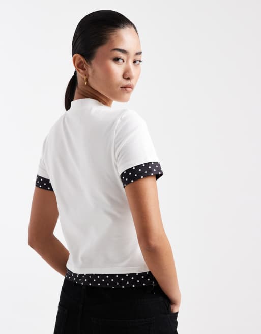 ASOS DESIGN short sleeve double layer polka dot top in mono, 4 of 4