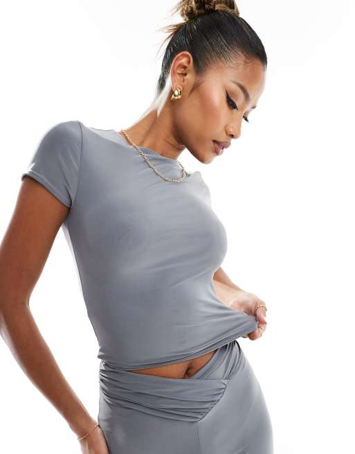 ASOS DESIGN short sleeve double layer T-shirt in gray - part of a set