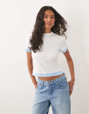 Asos Design Short Sleeve Double Layer Top-multi In White