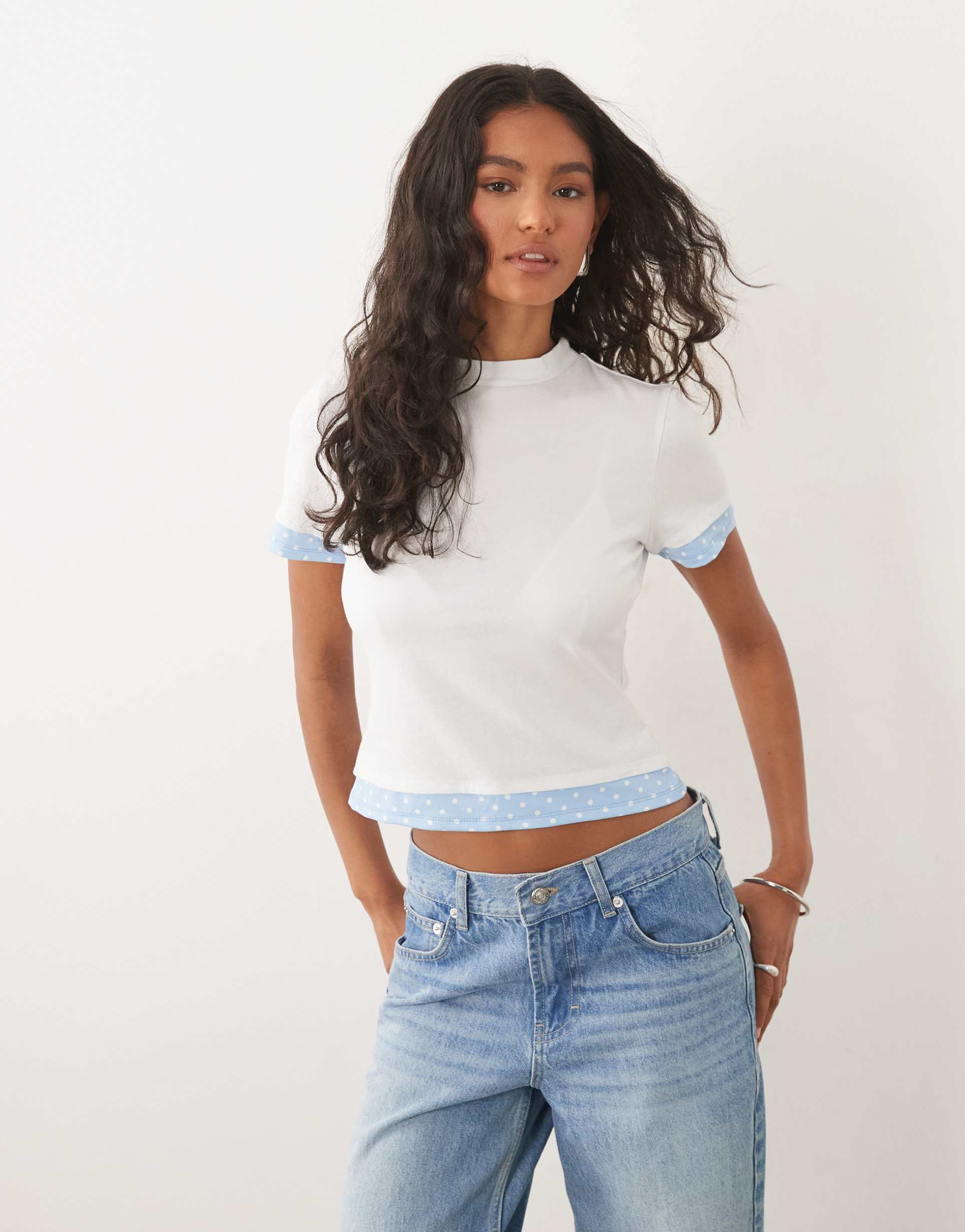 asos design short sleeve double layer top