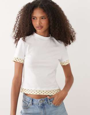 ASOS DESIGN short sleeve double layer yellow polka dot top in white choc polka dot 7290₽