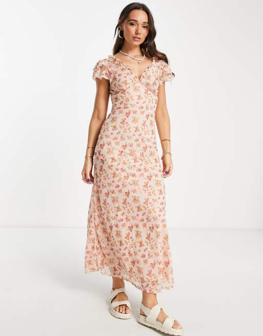 Floral short sleeve maxi hot sale dress