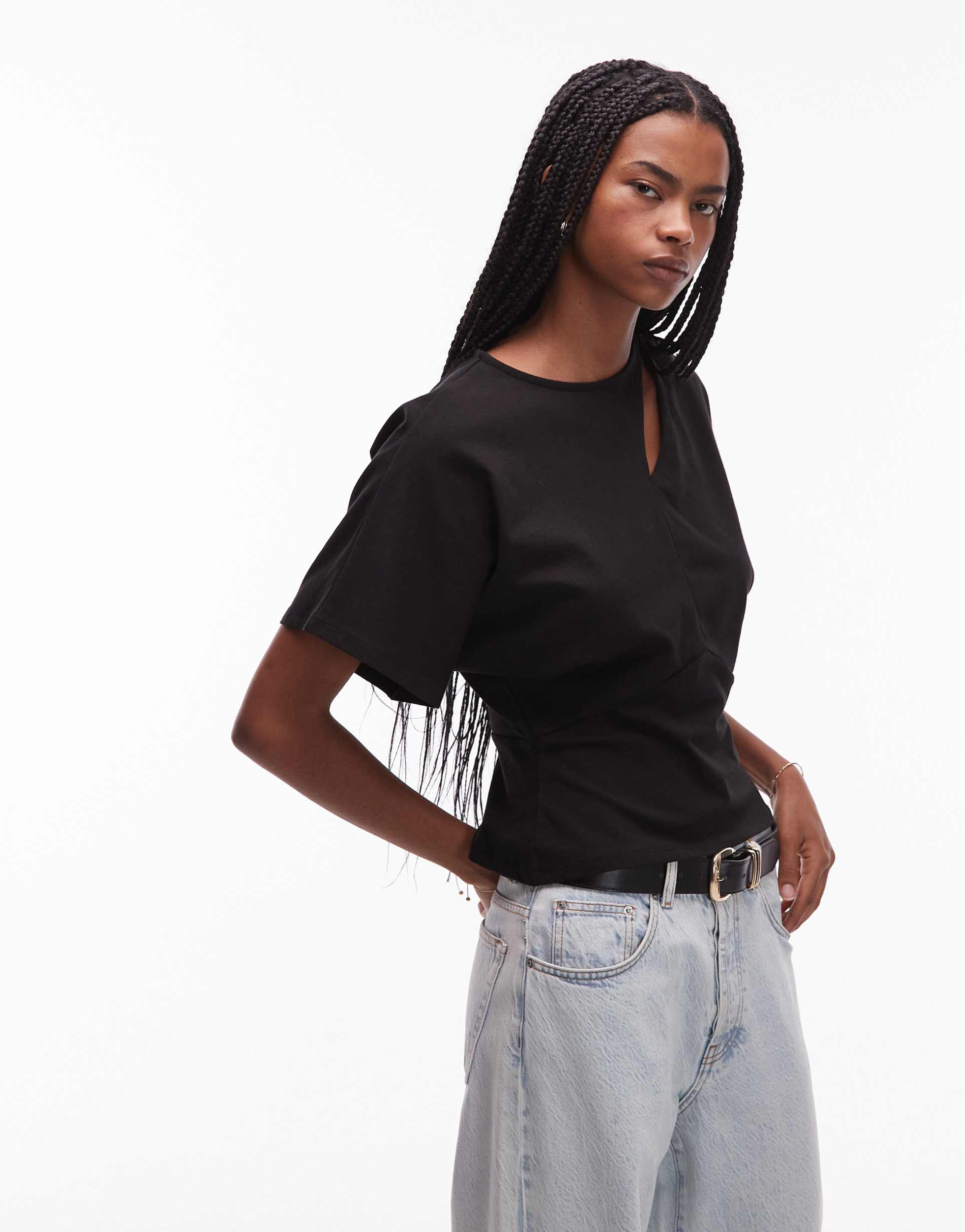 asos design short sleeve front panel t-shirt in black