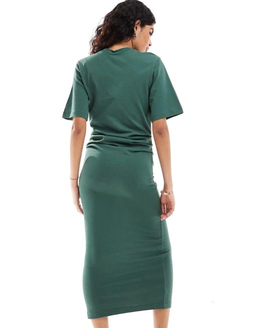 ASOS DESIGN short sleeve gathered waist with side split maxi dress in green  | ASOS