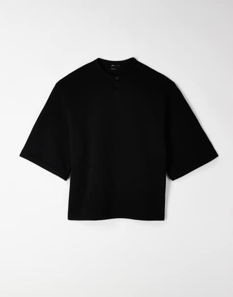 ASOS DESIGN short sleeve henley sweatshirt in black - part of a set - view 1