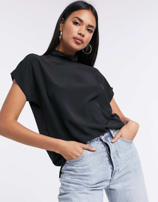 High neck on sale blouse short sleeve