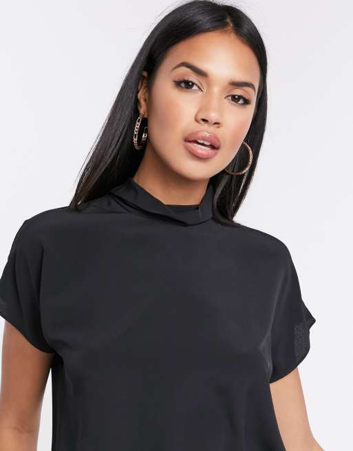 ASOS DESIGN short sleeve high neck top in black ASOS