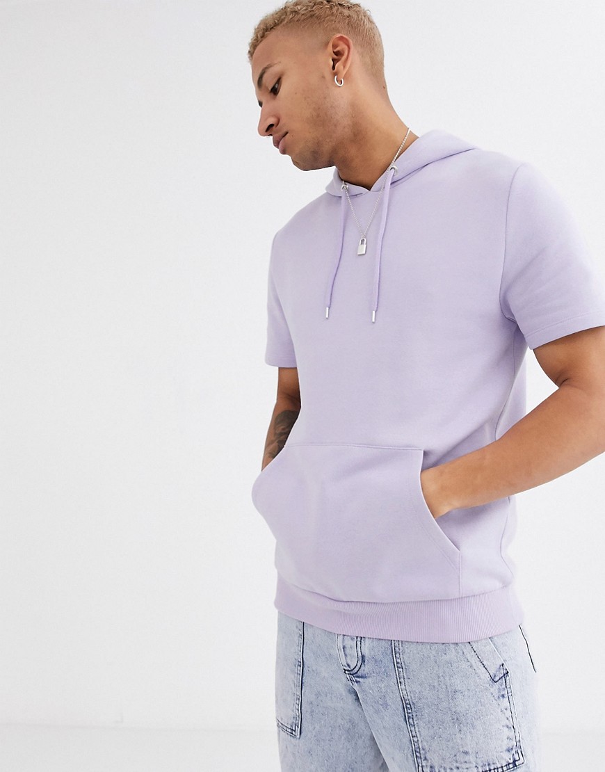 ASOS DESIGN short sleeve hoodie in lilac-Purple