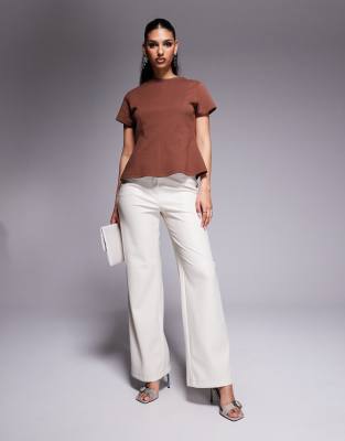 Asos Design Short Sleeve Interlock T-shirt With Seam Detail In Brown
