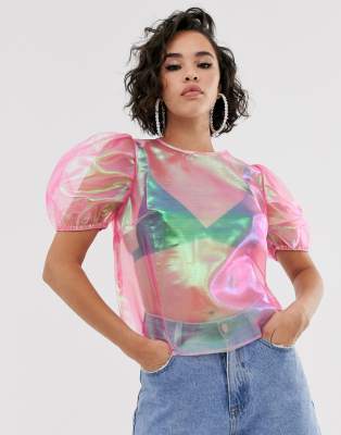 Silence + Noise Iridescent Shimmer Mesh Tee