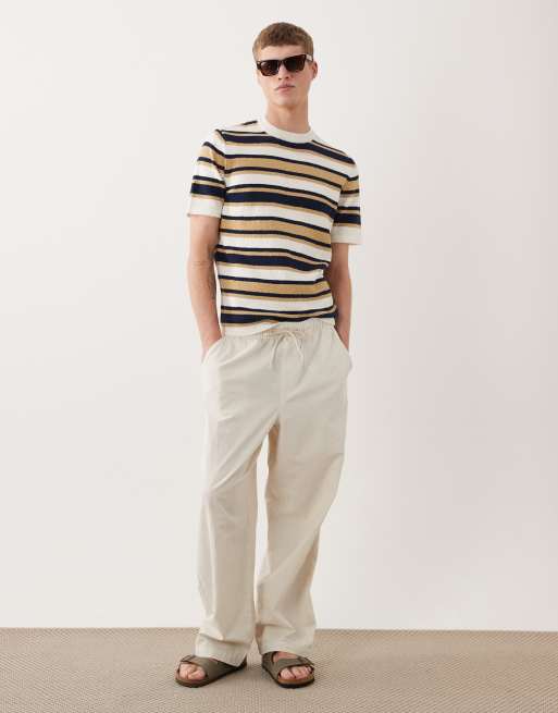 ASOS DESIGN short sleeve knit polo in white and navy stripe, 2 of 5