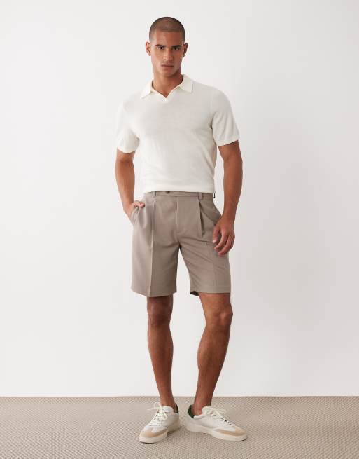 ASOS DESIGN short sleeve knit pure merino wool notch neck polo in ecru, 2 of 5