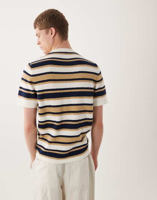 ASOS DESIGN short sleeve knitted polo in white and navy stripe, 5 of 5