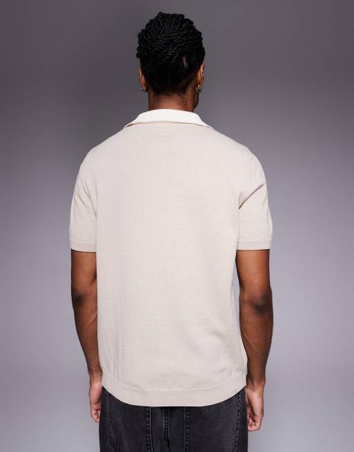 ASOS DESIGN short sleeve knitted polo with sports graphic in stone, 3 of 5