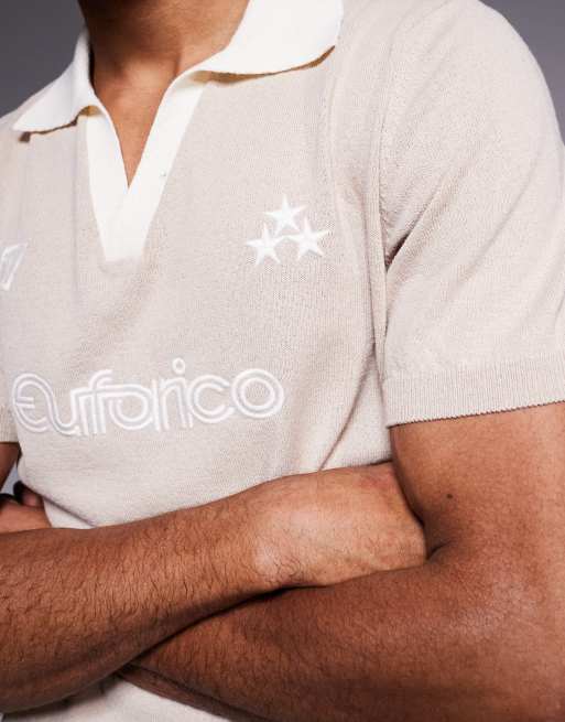 ASOS DESIGN short sleeve knitted polo with sports graphic in stone, 5 of 5
