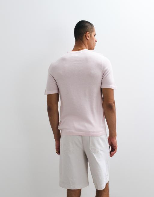 ASOS DESIGN short sleeve knitted pure merino wool crew neck t-shirt in light pink marl, 4 of 5