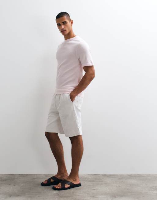 ASOS DESIGN short sleeve knitted pure merino wool crew neck t-shirt in light pink marl, 5 of 5